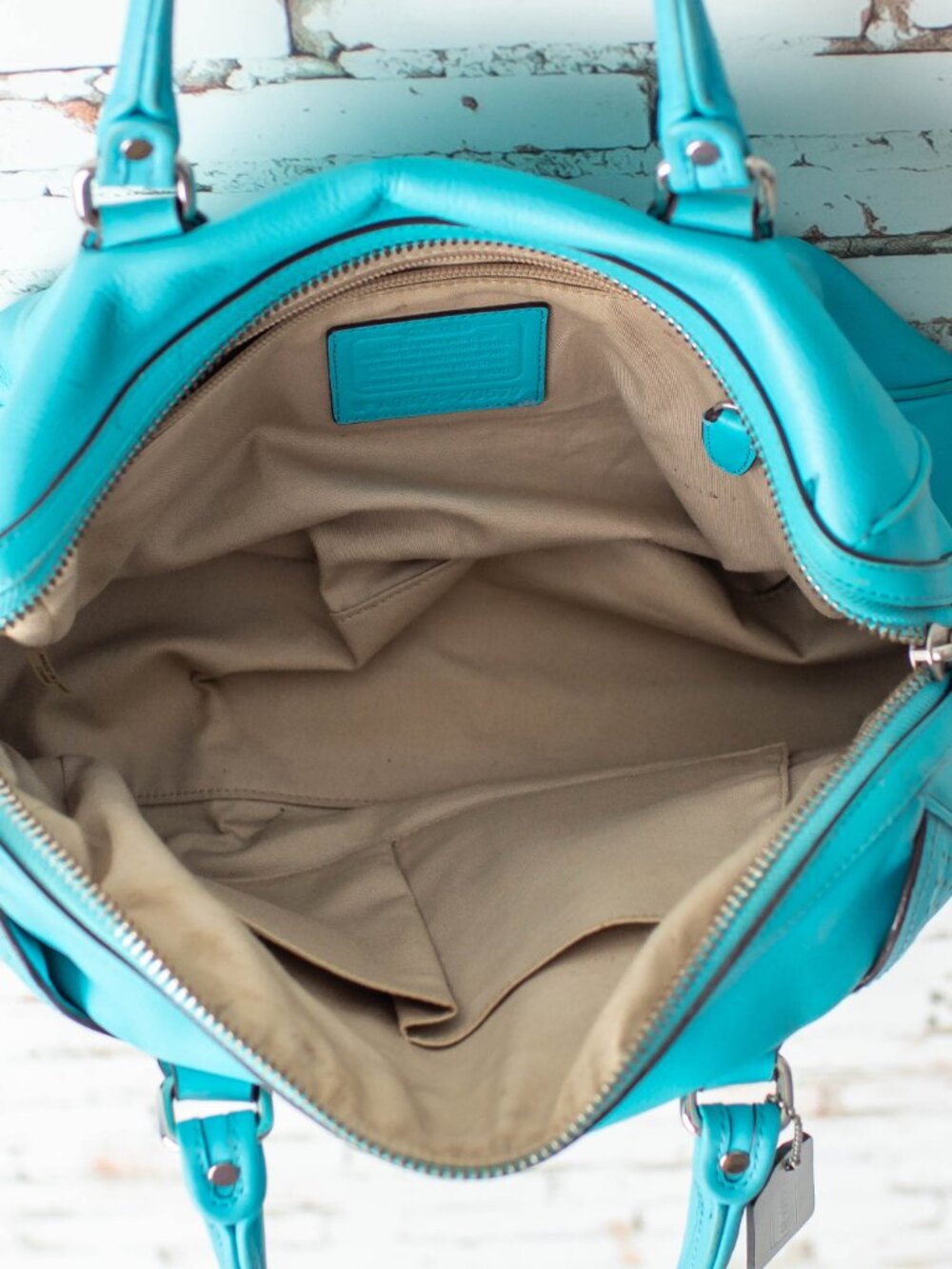 Coach Legacy Perforated Leather Haley Satchel Turquoise Aqua Fringe Leather 2012 - Picture 7 of 11